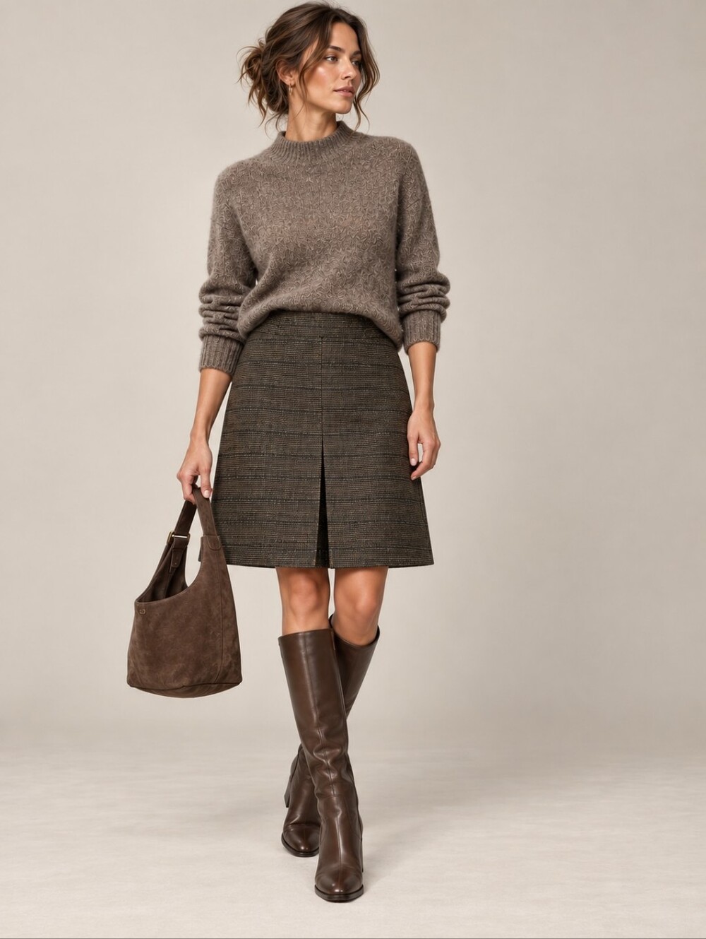 JIGSAW Textured Brown Metallic Gold Weave Tweed A-Line Skirt Size 4